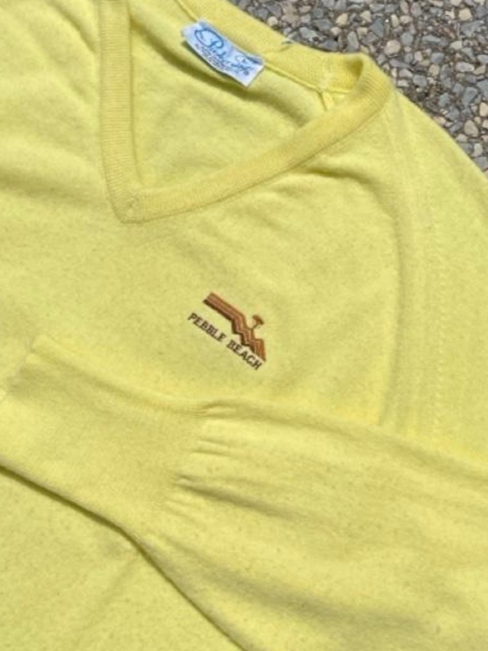 Pebble Beach Men’s Pebble Beach V-Neck Sweater in Yellow with Embroidered Logo